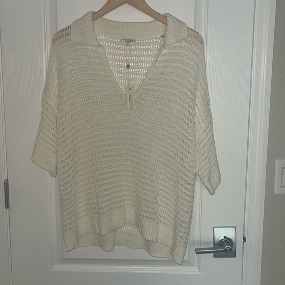 NEW Max Studio V-Neck Knit Polo Sweater in Off White Ivory Loose Knit Oversize L - Picture 4 of 7